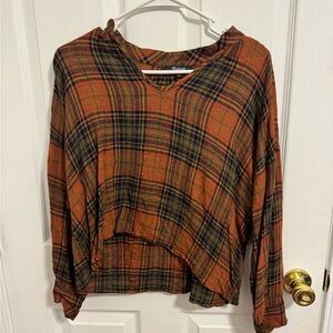 Madewell Plaid Top in Orange and Navy